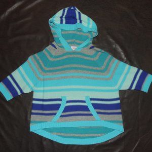 Grane Stripped Hooded, Short Sleeved Poncho Sweater - Girls L